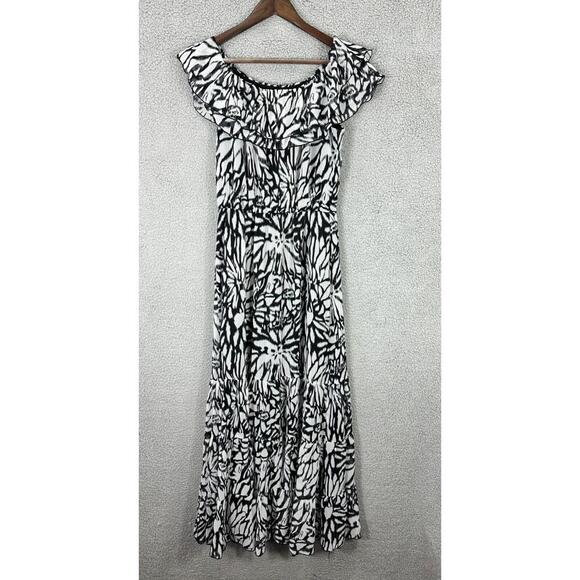 Fashion Bug Maxi Dress Women 6 Off Shoulder Black Floral Coquette Boho‎ Resort - Picture 1 of 7